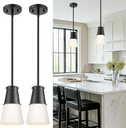 Beionxii 2 Pack Pendant Lights Kitchen Island, Black Pendant Lights Kitchen Island 2 Pack, Kitchen Pendant Lighting Over Island for Sink Dining Room Entryway Bathroom, Milk Glass Shade, BX-PL01MB-2PK