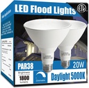 Par38 led Flood Lights Outdoor Light Bulb 2 Pack,Dimmable 5000K Daylight 1800LM,20W Replace up to 200W,Outdoor Flood Light Bulbs for Backyard,Garage,Porch,Garden