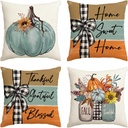 AVOIN colorlife Fall Pumpkin Home Sweet Home Throw Pillow Covers, 18 x 18 Inch Autumn Thankful Grateful Blessed Harvest Floral Decorations for Sofa Couch Set of 4