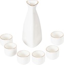 Japanese Sake Set Ceramic Sake Cups Hot and Cold Sake Container Liquor Dispenser Japanese Style Sake Stoneware (white)