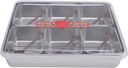 Divided Serving Tray with Lid, Stainless Steel 6 Removable Compartment Condiments Box with 6 Spoons, Snackle Box Container Food Storage Fruit Veggie Tray for Fridge Party Entertaining Picnic