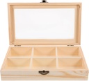 Alipis Tea Storage Organizer with Clear Top Window, Wooden 6-Compartment Tea Bag Storage Case Tea Bag Holder Coffee Bag Case
