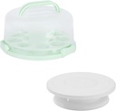 Cake Carrier, Carrier Cupcake Holder with Cake Turntable, Cake Carrier with Lid and Handle(Green)