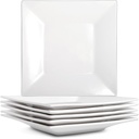 Appetizer Plates Set of 6,8 Inch Porcelain Square Dinner Plates,White Salad Plates,Square Serving Plate for Steak,Pasta,Dessert, Scratch Resistant, Microwave and Dishwasher Safe