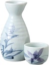 Ale-net Sake Set Tokuri Ochoko Set 3.1 x 5.7 inches (8 x 14.5 cm), Approx. 11.8 fl oz (300 cc), Hosoyuki Bellflower Tokuri & Guinomi (2 Pieces) Set, Ceramic, Mino Ware