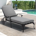 Chaise Lounge Chair Outdoor- Patio Pool Chairs Tanning Lounges for Outside Beach Lounger Cast Aluminum with Grey Cushion 1Pack