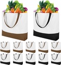 12 Pack Back to School Super Strong Large Cotton Canvas Tote Bag, Off the College Reusable Grocery Shopping Cloth Bags, Fashionable Two-Tone Bags for Crafts, DIY Your Creative Designs (Black+Brown)