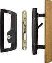 Bali NAI Sliding Glass Door Handle and Mortise Lock Set with Oak Wood Pull in Black Finish, Includes Key Cylinder, Standard 3-15/16” CTC Screw Holes, 1-3/4" Door Thickness- for Right Hand Doors