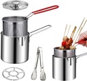 Deep Fryer Pot Set, Small Deep Fryer Pot with Basket and Lid, Kitchen Cooking Oil Container, Bacon Grease Saver, 304 Stainless Steel Deep Frying Pot for French Fries, Chicken