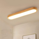 LITFAD 47" L Corridor LED Flush Ceiling Light Nordic Beige Ceiling Mount Lamp with Ellipse Wood Shade in Warm Light for Office Living Room Bedroom Hotel