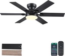 46" Low Profile Ceiling Fans with Lights and Remote,Black Indoor Ceiling Fans with Quiet Reversible DC Motor, Modern Flush Mount Fans Light for Bedroom Kitchen