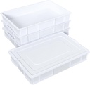 4-pack Stackable Dough Proofing Boxes with a Lid, Pizza Proofing Dough Trays, White, Commercial Grade, 23.7'' x 16.22'' x 3.74''