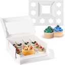 1+8 paper box/5pcs(Fold) Bakery Boxes with Window, White Cake and Cupcake Carrier, Set of 8