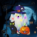 Lighted Shaped Halloween Garden Flags, 8 Modes Double-Sided Cute Solar Halloween Decorations Outdoor LED Flag, Yard Decorations for Patio Lawn Home Door Porch (Ghost Multicolor, 12x18)