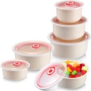6 Pcs Plastic Food Storage Containers with Lids Set Lunch Box Fruit Snack Food Nesting Containers Non-toxic Food Containers Dishwasher Microwave Oven Freezer Safe (Beige)