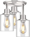 ROTTOGOON Semi Flush Mount Ceiling Light, 3 Light Close to Ceiling Light Fixtures, Brushed Nickel Finish Kitchen Light Fixtures with Clear Glass Shades, Modern Hallway Lights Fixtures Ceiling Mount
