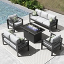 5 Pieces Modern Aluminum Patio Furniture Set with Fire Pit Table, Outdoor Conversation Sets Metal Sectional Sofa