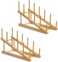 HBlife Bamboo Wooden Dish Drying Rack for Kitchen Counter, 2 PCS Dish/Book/File/Plate/Bowl/Cup/Cutting Board/Pot Lid Organizer for Kitchen, Office, Display Cabinet, Grocery Store, Supermarket