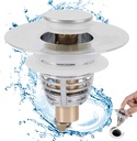 Universal Bathroom Sink Plug, Silver, Suitable for 1.25"-1.65" Sinks, Stainless Steel & Brass, Push Type, Anti-Clog Basket, Easy Install