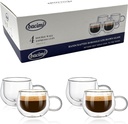 Bacimi® Double Wall Insulated Espresso Coffee Cups 3.5oz Clear Borosilicate Cup with Handle - Thermal Drinking Cups for Espresso, Cappuccino, Latte, Tea, Hot Beverage, Wine - Microwave Safe Set of 4