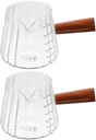 2pcs Glass Espresso Measuring Cup Wooden Handle Capacity Pitcher for Coffee and Practical Frothing Tool for Kitchen Use
