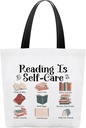 Canvas Book Tote Bag For Women, Reading Is Self-Care Shoulder Bag, Bookish Gifts For Bookworm Librarian Reader Book Lover, Book Club Gifts For Women, Reusable Grocery Bag For Work Travel Study -34