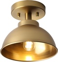 Pathson Metal Flush Mounted Ceiling Lighting, Vintage Brass Finish Ceiling Light Fixture, Hardwire E26 Base Ceiling Lamp for Living Room Hallway Loft Kitchen Bathroom Close to Ceiling