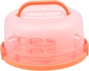OUNONA Portable Thickened Cake Box with Buckle Lock and Tray Handy Dessert Carrier with Transparent Cover for Birthday Parties and Outdoor Banquets Storage Case with Handle Bright Orange