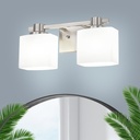 15.5 Inch Brushed Nickel Vanity Light for Bathroom 2 Light Bathroom Light Fixtures Over Mirror Milk Glass Makeup Shower Lamp Farmhouse Wall Sconce