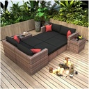 Outdoor Furniture Set, Outdoor Furniture,Patio Conversation Sets, 10 Pieces Outdoor Patio Garden Brown Wicker Sectional Conversation Sofa Set with Black Cushions and Red Pillows,with Cover