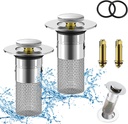 2PCS Bathroom Sink Drain Strainer, Pop-up Sink Drain Strainer with Removable Stainless Steel Strainer Basket Hair Catcher, Bathroom Sink Strainer for Bathroom Sink Stopper Replacement