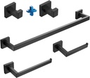 5-Piece Black Bathroom Hardware Accessory Set Including 24'' Towel Bar Toilet Paper Holder Towel Holder and 2 Robe Hook Premium SUS 304 Stainless Steel Wall Mounted Square Style,Rustproof
