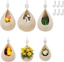 6 Pack Hanging Fruit Basket for Kitchen,Boho Wall Hanging Fruit Baskets Wall Fruit Hanging Baskets For Organizing With 6 Pcs Strong Hooks Vegetable Potato Basket for Pantry (White)