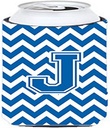 Caroline's Treasures CJ1056-JTBC Letter J Chevron Blue and White Tall Boy Hugger Can Cooler Sleeve Hugger Machine Washable Drink Sleeve Hugger Collapsible Insulator Beverage Insulated Holder