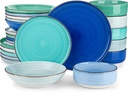 vancasso Bonita Dinnerware Sets 24 Pieces, Blue Stoneware Dishes Set for 6, Dinner Platers with Bowls Set, Dishwasher and Microwave Safe