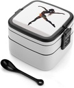 A Dancer Bento Box for Adults Double Layer Lunch Box with Spoon And Invisible Handle Microwave Dishwasher Safe Leak Proof Meal Prep Lunch Containers for Office Picnic