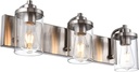TODOLUZ 3-Light Bathroom Fixtures Over Mirror, Modern Brushed Nickel Vanity Lighting with Clear Glass Shades for Living Room, Bedroom, Hallway