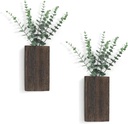 Dahey 2 Pack Wood Wall Planter Vase with Artificial Eucalyptus Farmhouse Wall Hanging Decor Pocket Planter for Indoor Fake Plants Greenery, Living Room Bedroom Kitchen Home Office Decoration