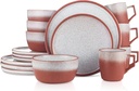 Stone Lain Vince Rustic Stoneware Reactive Glaze Dinnerware Set, 16 Piece Service for 4, Red