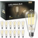 TJOY 12 Pack Vintage 8W ST58 LED Edison Light Bulbs, Dimmable, 60W Equivalent, 800Lumens, 2700K Warm White, E26 Base LED Filament Bulb, CRI80+, Antique Glass Style for Home, Bedroom, Office, Farmhouse