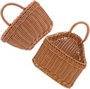 ibasenice 2pcs Vintage Handmade Rattan Storage Basket Hanging Kitchen Basket for Ginger Garlic Wall-mounted Small Woven Bin