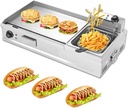 Electric Griddles Indoor Cooking with Deep Fryer, Commercial Electric Griddle Flat Top Grill with Seasoning Rack (L)