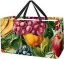 Reusable Grocery Bag Colorful Floral Fruits Vintage Pattern Large Stand Up Tote Shopping Bag with Reinforced Handles