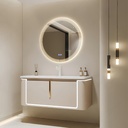 Modern Suspended Bathroom Vanity - Bathroom Vanity with Sink, LED Smart Defog Mirror, Seamless Integrated Sink, Motion Sensor Light, Stylish Design (Round Mirror Type, 72IN)