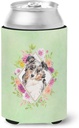 Caroline's Treasures CK4427CC Australian Shepherd Green Flowers Can or Bottle Hugger Cooler Washable Drink Sleeve Collapsible Beverage Insulated Holder, Can Hugger, Multicolor
