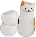 1Set Ceramic Sake with Fortune Cat Design Sake Pot and Sake Cups Traditional Japanese Sake Kettle for Home Decor and present for Cat Lovers and Special Occasions