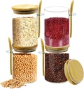 4 pcs glass jars with bamboo lids and spoon, 17 Oz glass containers with lids, airtight food storage containers, for Coffee Beans, Nuts, Candy, Spices, canisters sets for the kitchen