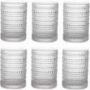 ZOOFOX Set of 6 Vintage Drinking Glasses, 13 oz Clear Hobnail Glasses Tumbler, Embossed Design Glassware for Beverages, Water, Juice, Beer, Cocktail, Whiskey and Milk