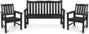 Stoog All-Weather Outdoor Bench & Chairs Set, 3-Piece Patio Furniture Set, Include 1 Garden Bench and 2 Garden Chairs, Never Rot or Fade, Black