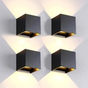4 Pack Outdoor Wall Lights Exterior/Interior LED Wall Sconces IP65 Waterproof Square Aluminum Wall Lamps Outdoor Lighting Fixture Up and Down Lights Modern Black 12W 3000K Warm Lights